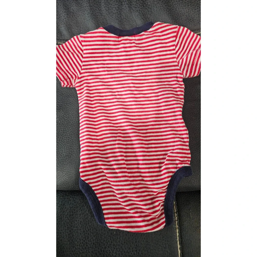 USA Ralph Lauren Baby Boy Red White Striped Short Sleeve pocket Bodysuit 3M